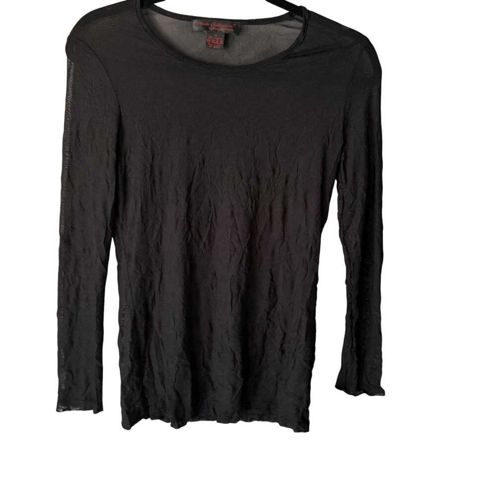 Pleats Collection Y2k Small Black Sheer Mesh Long Sleeve Stretch Top Grunge‎